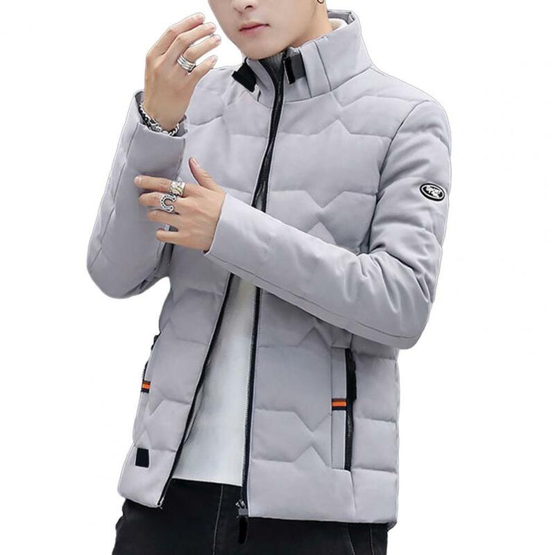 남성용 포켓 지퍼 클로저 스탠드 칼라 오버코트, 단색, 두껍고 따뜻한 슬림핏 아우터 코트, 가을, 겨울