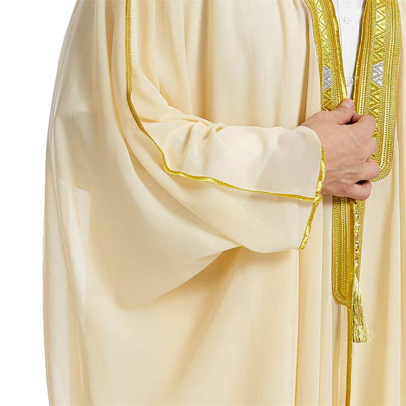 Dubai Saudi Abaya terbuka Kimono pria Muslim jubah panjang Jubba Thobe Islam pakaian Arab Turki Kaftan Abaya Kaftan Timur Tengah