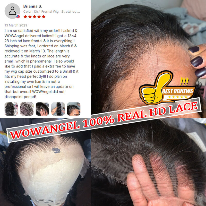 Wowangel-Peluca de cabello humano ondulado de 13x6, postizo de encaje Frontal completo HD, 250% HD, sin pegamento