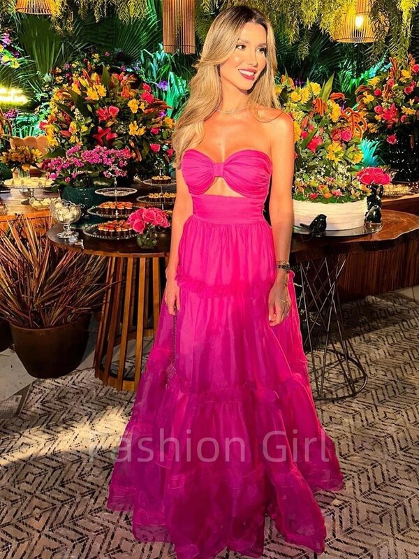 Rose Pink Strapless Evening Dresses Cut Out Party Dress Ruched Pleated Formal Occasion Dresses for Gala Party vestidos de fiesta