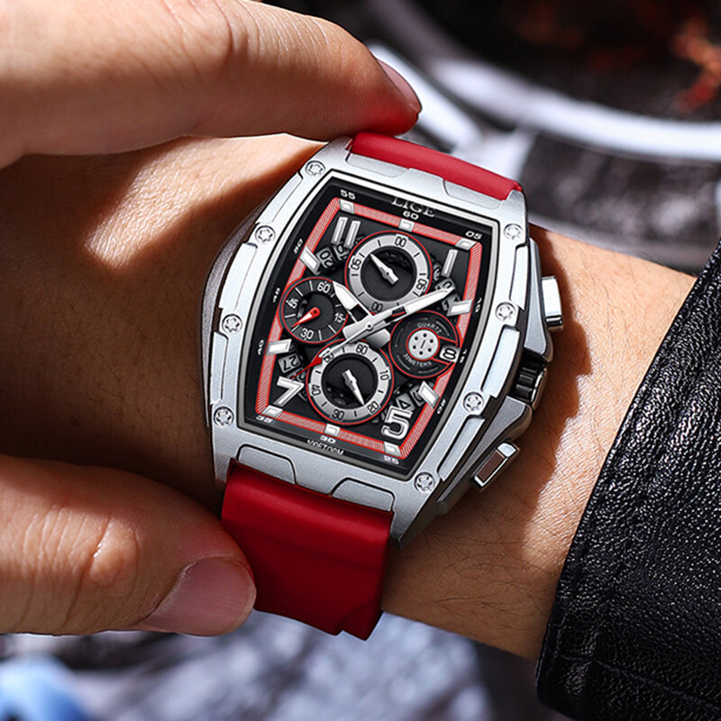 LIGE-Montre de sport à quartz pour homme, grande montre-bracelet chronographe étanche en silicone, marque supérieure, originale