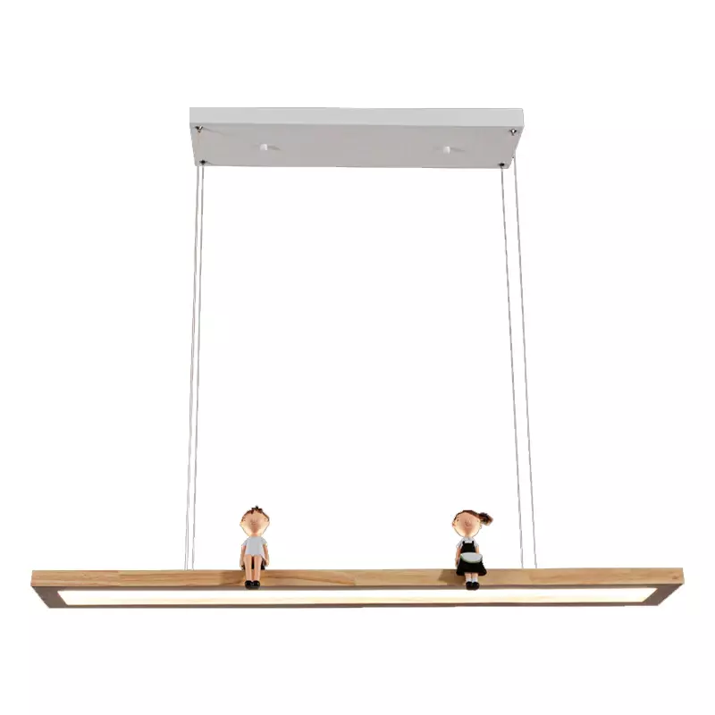 Rectangle LED Pendant Lamp Nordic Restaurant Wooden Suspension Square Solid Wood Dining Room 220V Wire Hanging Lighting Fixtures