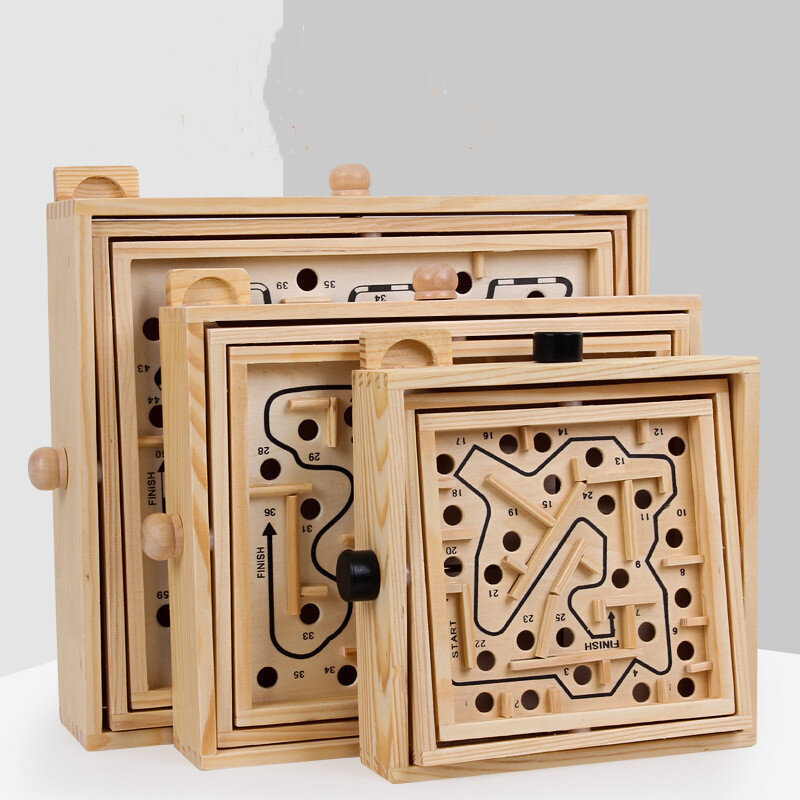 Wooden Labyrinth Board Games For Children Ball Moving 3D Maze Puzzle Handcrafted Toys Kids Table Balance Education Board Game