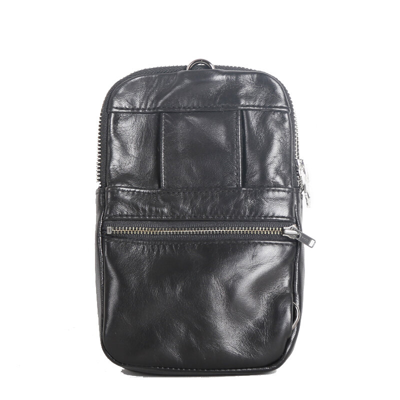 Satchel Men Genuine Leather Sheepskin Small Waist Bags Unisex Messenger Shoulder Pack Storage Cell Phone Chest Bag