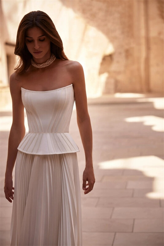 Suknia ślubna w stylu Vintage satyna w kolorze kości słoniowej bez ramiączek suknia ślubna plażowa długość suknia dla panny młodej dla kobiet Vestido De Noiva 2024