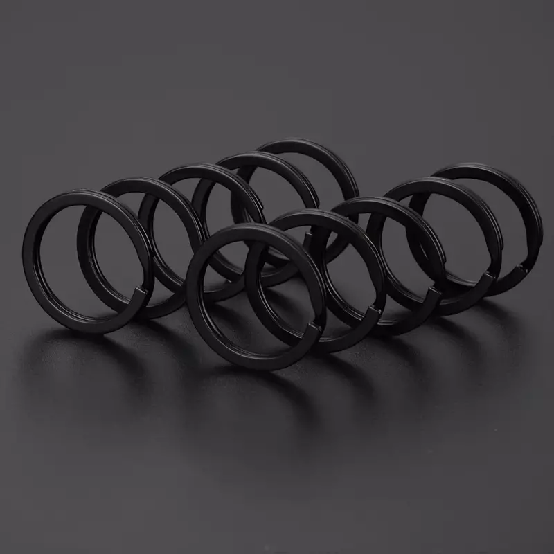 10/24 buah cincin kunci baja tahan karat besi cincin dipoles perak hitam bulat garis datar gantungan kunci untuk membuat perhiasan gantungan kunci DIY pencarian