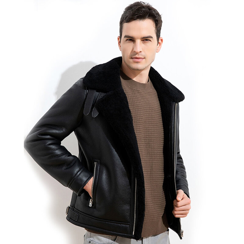 LUHAYESA 2022 New High Density Fur Shearling Jacket Men Warm Thicken Natural Sheepskin Fur Outerwear Real Fur Coats