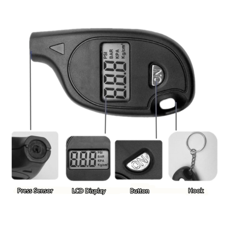 휴대용 키 체인 타이어 압력 게이지 디지털 디스플레이, 자동차 오토바이 타이어 압력 감지기 LCD 5-100 PSI