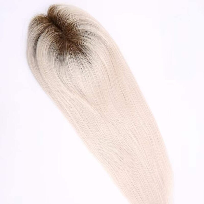 Atasan rambut manusia Remy Brasil dasar Mono 5,5x6 inci 12 "-18" Pu ganda sekitar Topper Mono tebal tidak terlihat untuk wig wanita