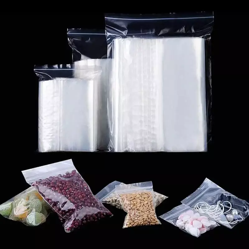 Sacos selados com zíper Saco de armazenamento de plástico transparente Adequado para embalagem de alimentos para pequenas jóias Zíperes recarregáveis Bolsa de selagem Engrossar, Atacado