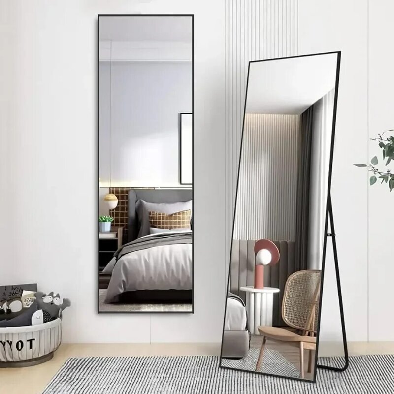 Grand miroir mural pleine longueur avec cadre en alliage d'aluminium, miroir de courtoisie, miroir de chambre à coucher, 59x16 po