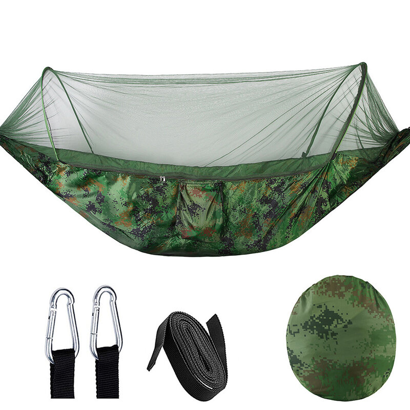 260x140cm 2-person Mosquito Net Hammock Outdoor Camping Automático Quick-abertura Swing Hammock Nylon Balançando Cadeira