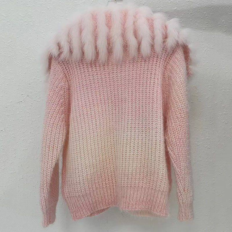 Damska sweter dziergany jesienna z prawdziwe futro z lisa paskiem moda z długim rękawem damska kurtka z prawdziwe futro z lisa