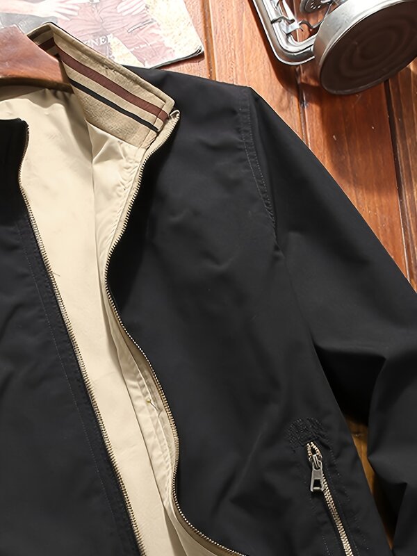 Giacca sportiva da uomo cappotto con risvolto tasche con cerniera cappotto con polsino a coste antivento per l'uso quotidiano