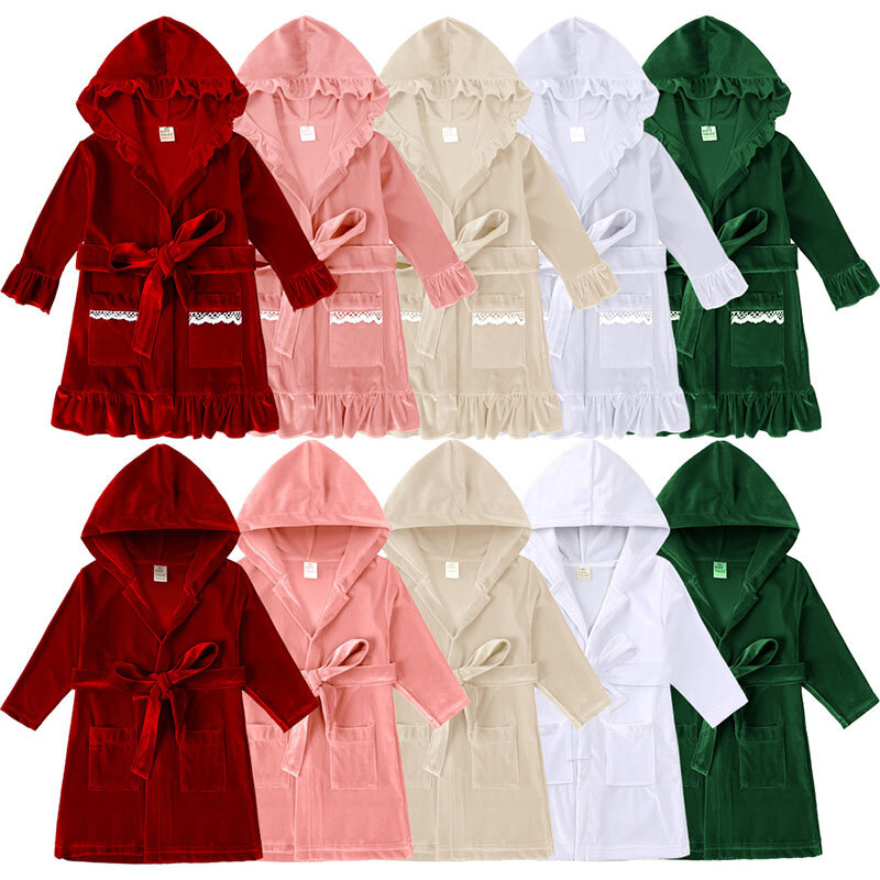 Рождественский халат для маленьких мальчиков и девочек, детская одежда для сна с капюшоном, халаты, осенне-зимняя теплая детская пижама, детские халаты с длинным рукавом