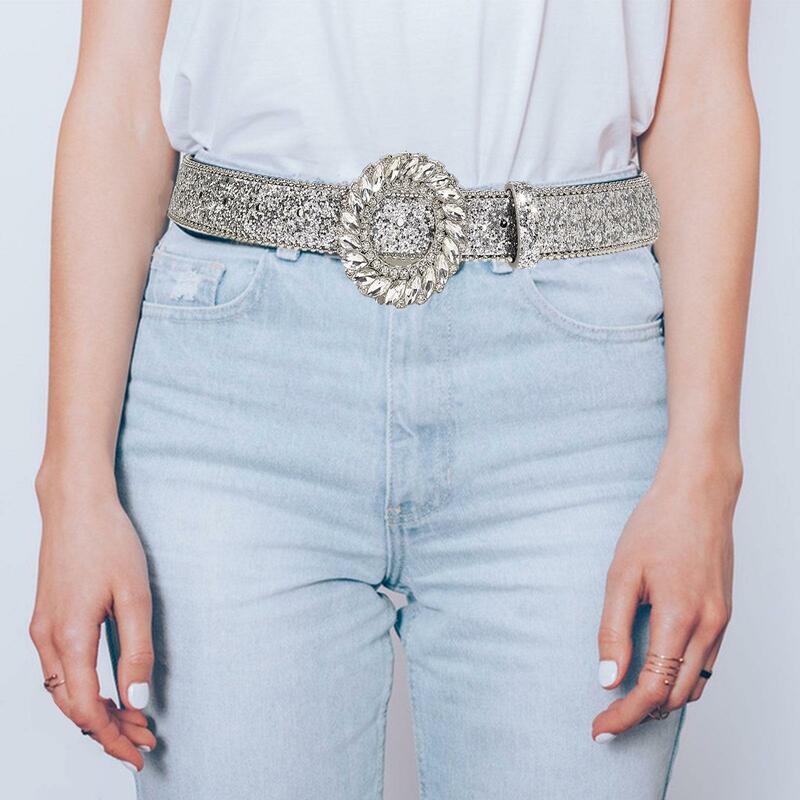 Women Rhinestone Belt Waistband Belt Decorative Cowgirl PU Leather Belt Lady Waist Belt for Travel Skirt Trousers
