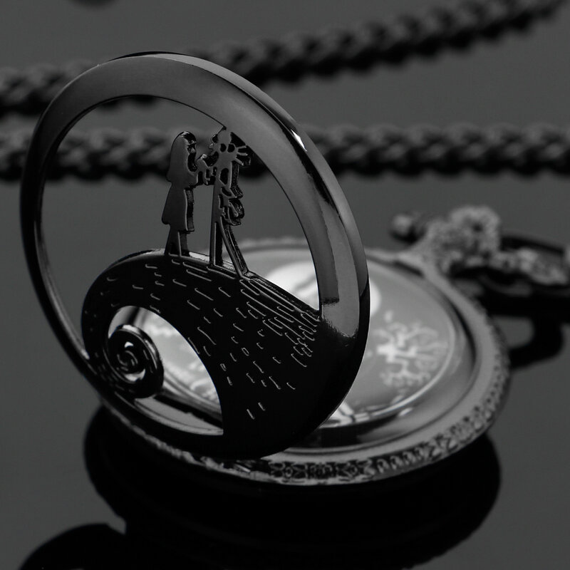 Relojes de bolsillo de cuarzo clásicos para hombres y mujeres, accesorio de esqueleto hueco personalizado, reloj de cadena, regalo de recuerdo, negro, Vintage