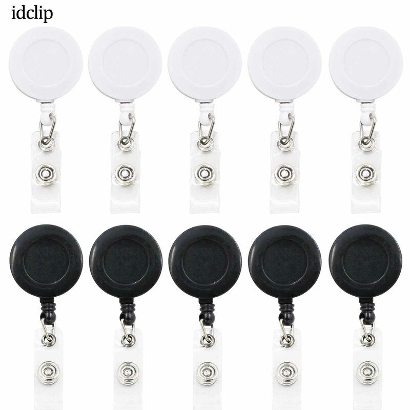 Idclip-Porta-crachá retrátil, preto e branco, com clipes de jacaré, 10 peças