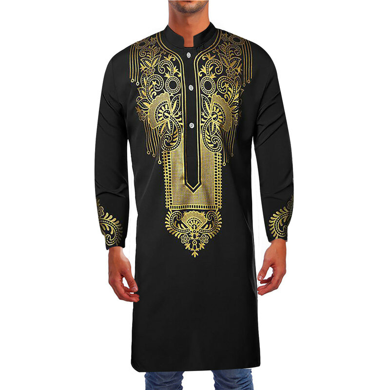Abaya pria Thobe Arab Longline T shirt Henley Kaftan Banded Plain gaun kemeja pria Muslim Robr Kaftan Thobe untuk pria
