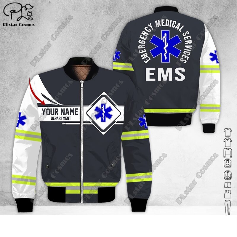 PLstar Cosmos EMS 응급 의료 서비스 맞춤형 이름 봄버 재킷, 유니섹스 캐주얼, 3D 프린팅, 독특한 새로운 패션, 1