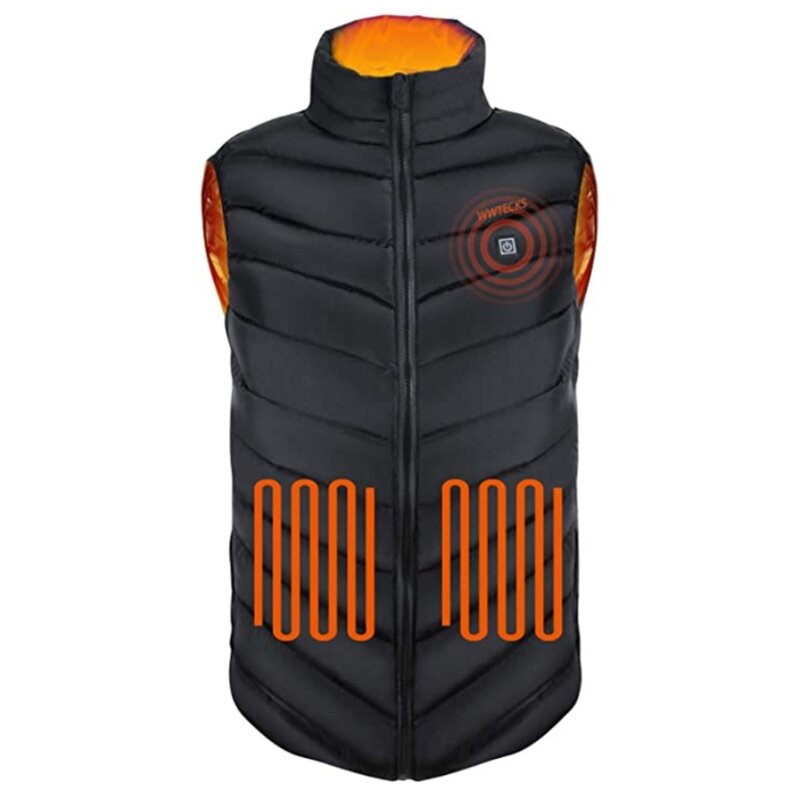 6 Areas Men Winter Electric Heated Vest Stand Collar USB Heating Sleeveless Zipper for Jacket Outdoor Fishing Thermal Co