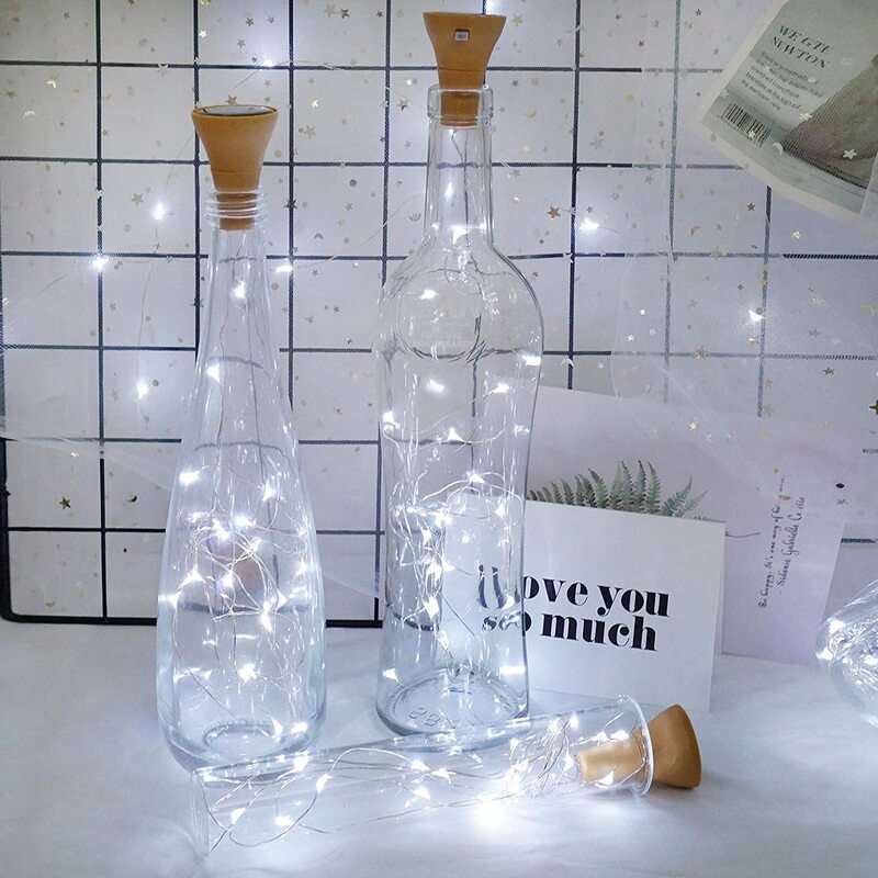 Luces solares para botella de vino, guirnalda de luces de hadas con forma de corcho, alambre de cobre para decoración de la habitación del hogar, 10LED, 15LED, 20led