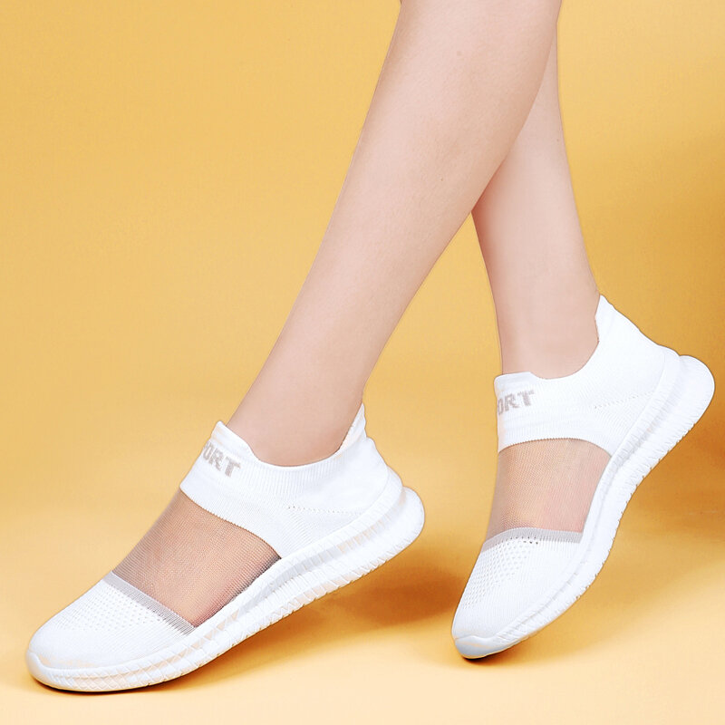 Zapatillas de deporte para mujer, zapatos deportivos blancos huecos para caminar y trotar, con cojín de aire, para verano