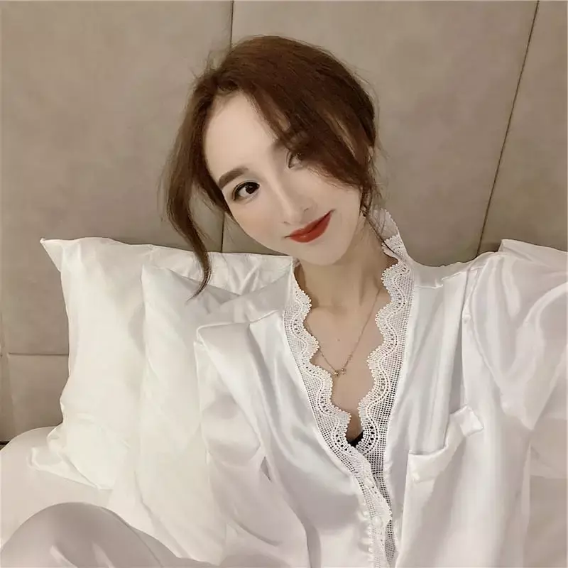 Conjuntos de pijama feminino sexy em renda, estilo coreano simples, lounge feminino, pijamas acolhedores, populares, lazer, soft in