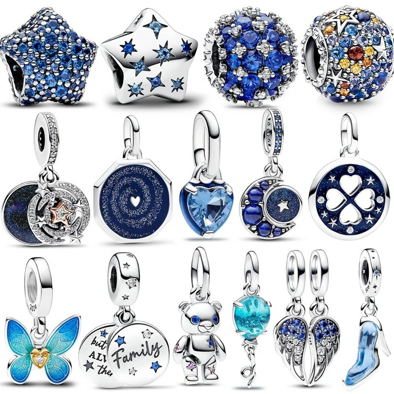 Breloques en argent regardé 925 pour femme, série bleue, galAct, cœur bleu, Everver, perle de bricolage, convient au bracelet Pandora, original