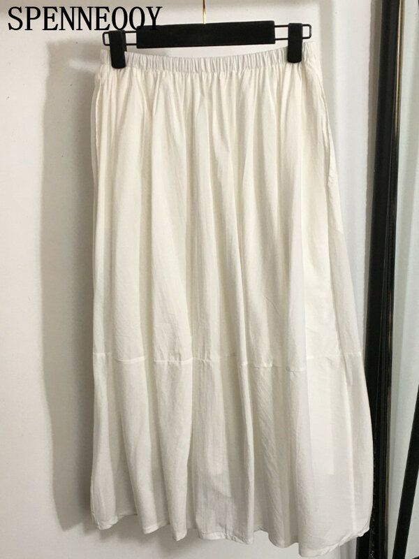 Женская Длинная Юбка-миди Spenneooy, элегантная однотонная трапециевидная юбка белого цвета с поясом на резинке, лето