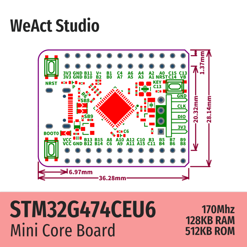 Placa de demonstração WeAct Core Board STM32G474CEU6, STM32G474, STM32G4, STM32