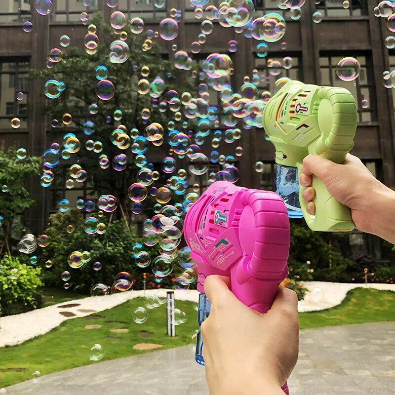 Bolha arma elétrica automática sabão foguete máquina de bolhas crianças portátil ao ar livre festa brinquedo ventilador brinquedos presente das crianças bolha armas