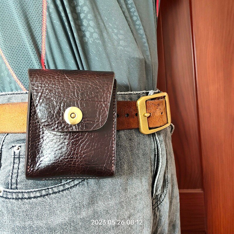 Blongk Mini Waist Bag Small Belt Pack Genuine Leather Cigarette Case Camera Pouch Card Holder Car Key Case Men Women 3617