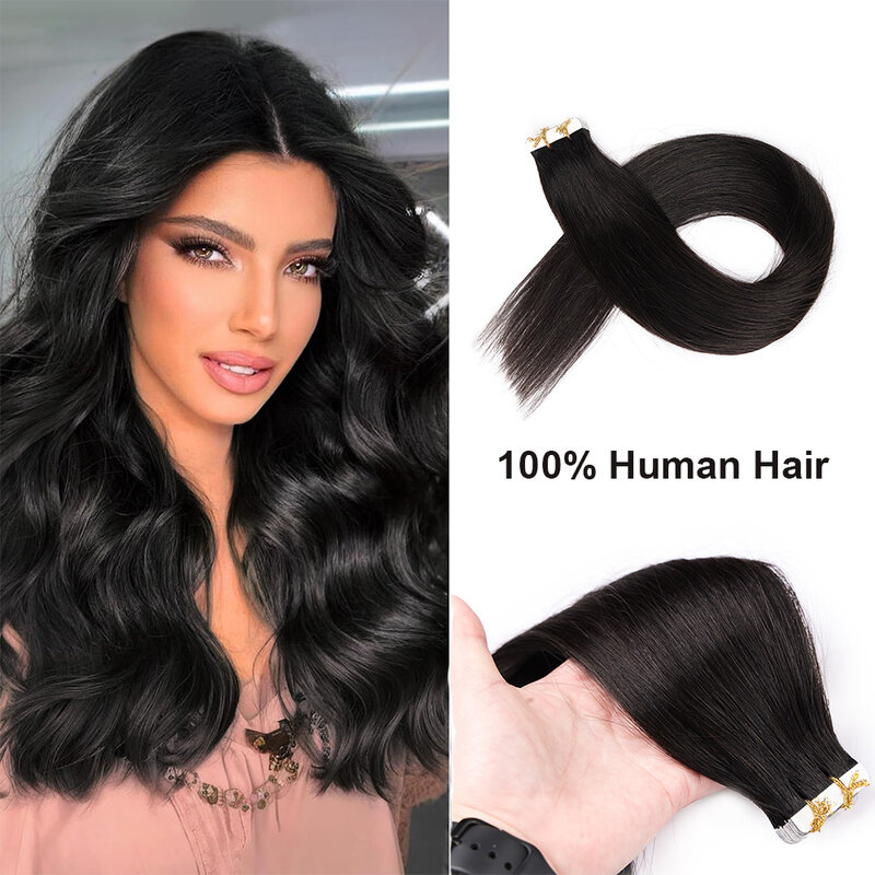 Лента для наращивания волос, человеческие волосы, бесшовная невидимая лента для наращивания, черный цвет, #1 20 шт. 50 г, бесплатная доставка, волосы Cynosure