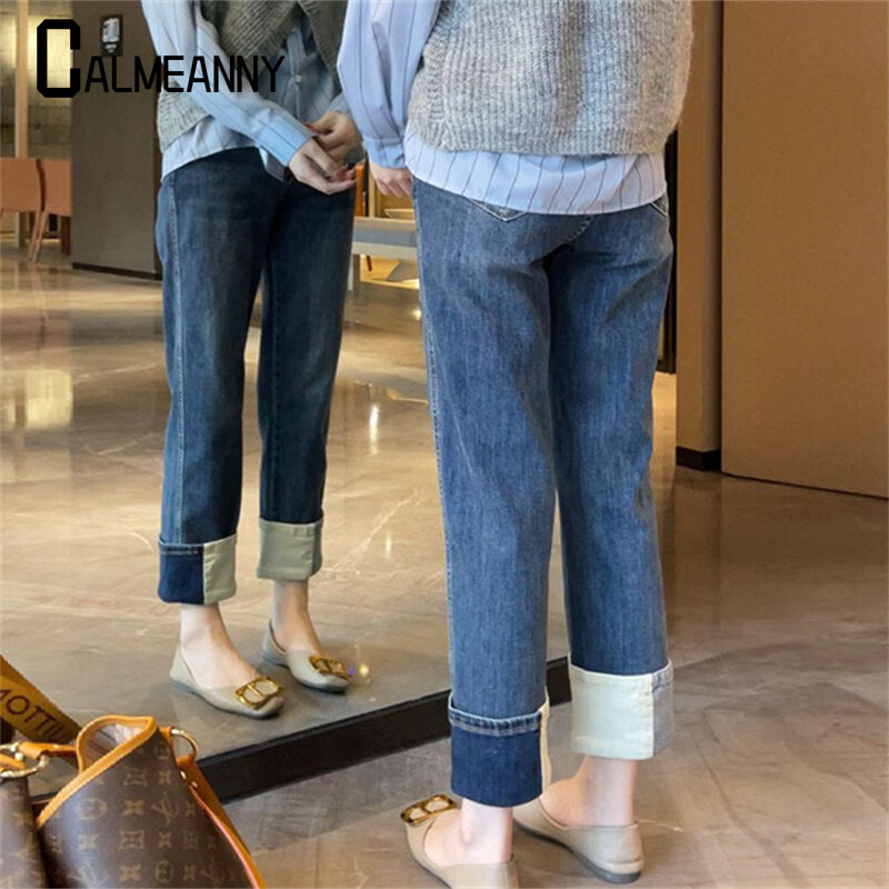 Женские джинсы в стиле пэчворк, универсальные прямые джинсы с высокой талией, повседневные свободные брюки в Корейском стиле, лето 2023