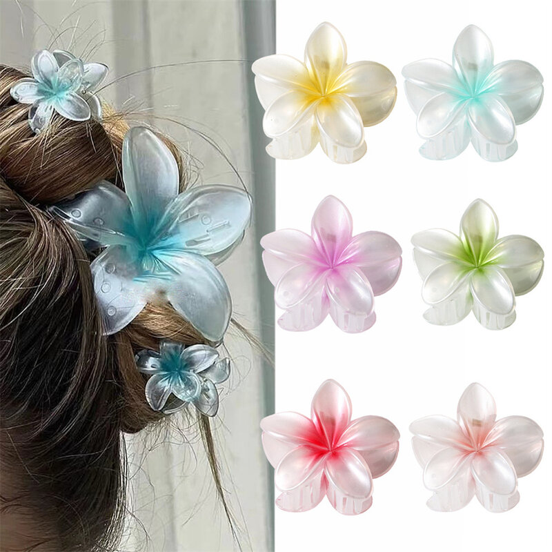 New 8cm Large Gradient Color Plumeria Hair Clips for Women Sweet Flower Hair Claws Shark Clip Girls Hair Accessory