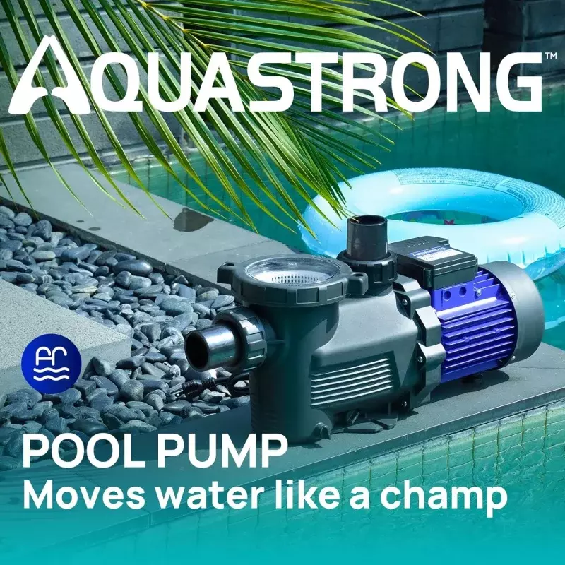 AQUASTRONG 2 HP In/Above Ground Single Speed Pool Pump, 115V, 8917GPH, High Flow, Powerful Self Primming Swimming Pool Pumps wit