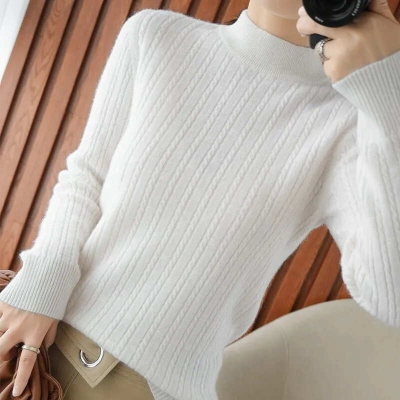Frauen Kaschmir pullover schlanke weiche Strick pullover Mockneck Pullover solide T-Shirts Semi-Roll kragen pullover Frauen Winter