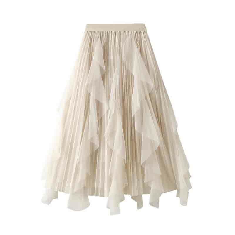 Jupe trapèze plissée avec coutures à volants pour femmes, taille haute, mi-longue, printemps été, 2023, T62