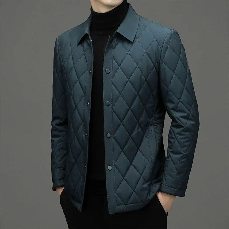 2024 코트 남성용 겨울 재킷, 비즈니스 다이아몬드 격자 무늬 면 재킷, 두꺼운 패딩