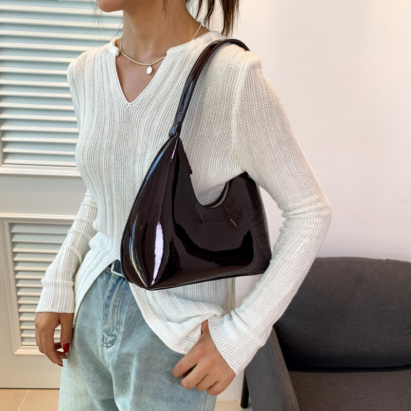 Модные Дизайнерские однотонные сумки через плечо для женщин, сумки и кошельки, новинка 2024, модные женские сумки-тоуты из лакированной кожи с подмышками