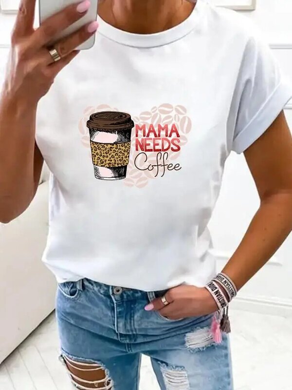 أمي ماما القهوة الحب الاتجاه النساء الملابس الموضة طباعة تي شيرت ملابس الصيف الأساسية الأساسية قصيرة الأكمام المحملة الجرافيك تي شيرت