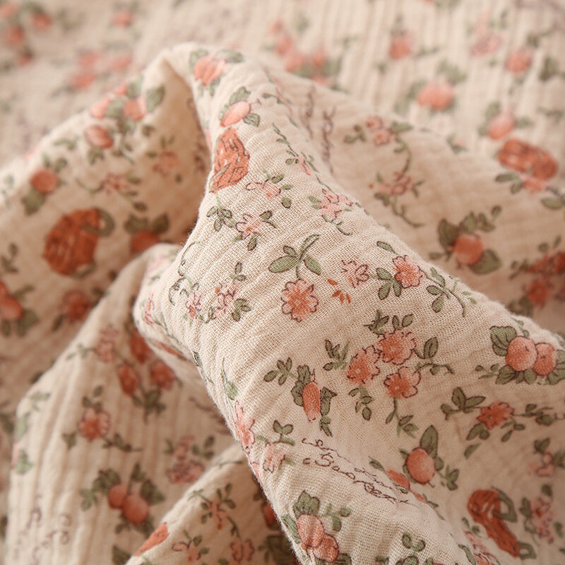 Pijama de gaze de algodão feminino, manga curta, calça comprida, roupa floral para casa, pijama casual solto com lapela, 2 peças, verão, 2024