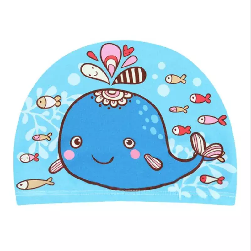 Bonnet de bain en tissu élastique pour enfants, joli dessin animé pour cheveux longs, protection des oreilles, chapeau de piscine pour garçons et filles