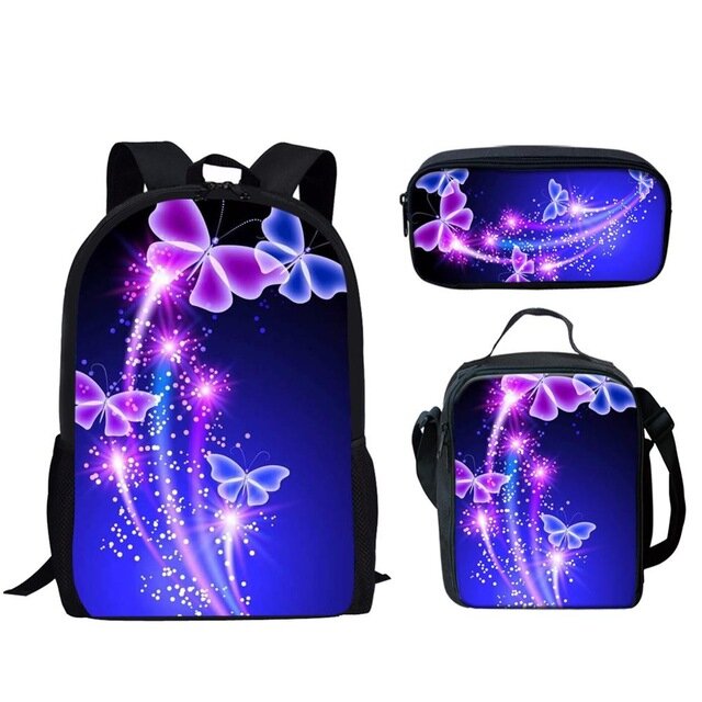 Классический креативный красивый рюкзак с 3D рисунком бабочки, 3 шт./комплект, школьные ранцы для учеников, рюкзак для ноутбука, сумка для обеда, ранцы
