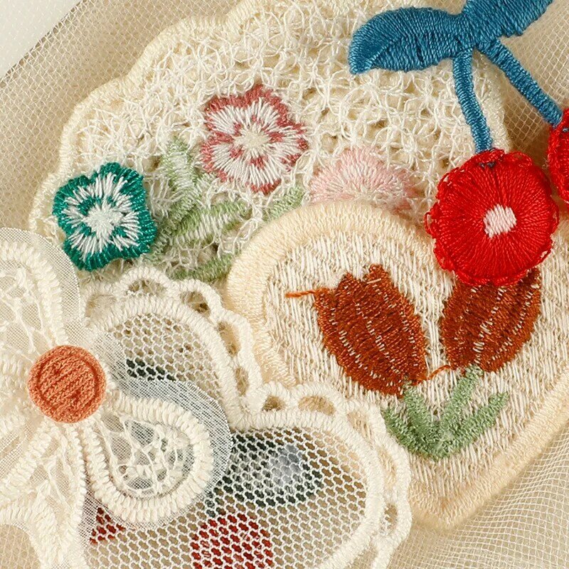 Handmade Woven Embroidery Patches, DIY, Cereja, Flor, Arco, Emblemas, Grampos de Cabelo, Saco, Chapéu, Acessórios, Presente para Crianças, Menina, Handmade