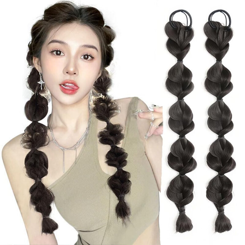 One Pieces of Wig Bun Bubble Hair Extensions Lantern Ponytail with Hair Tie Synthetic Hairpiece for Women Girls Braided Wigs
