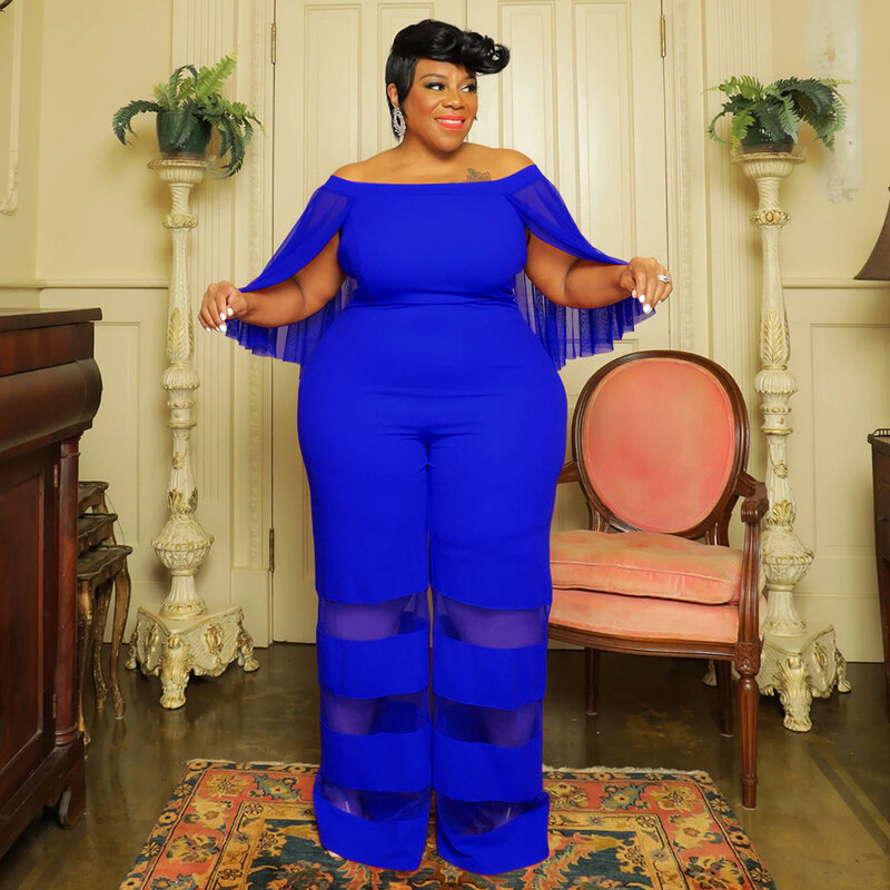 Combishort une pièce à manches en maille pour femme, combinaison patchwork, pantalon large, tenue femme, grande taille, mode élégante, 2023