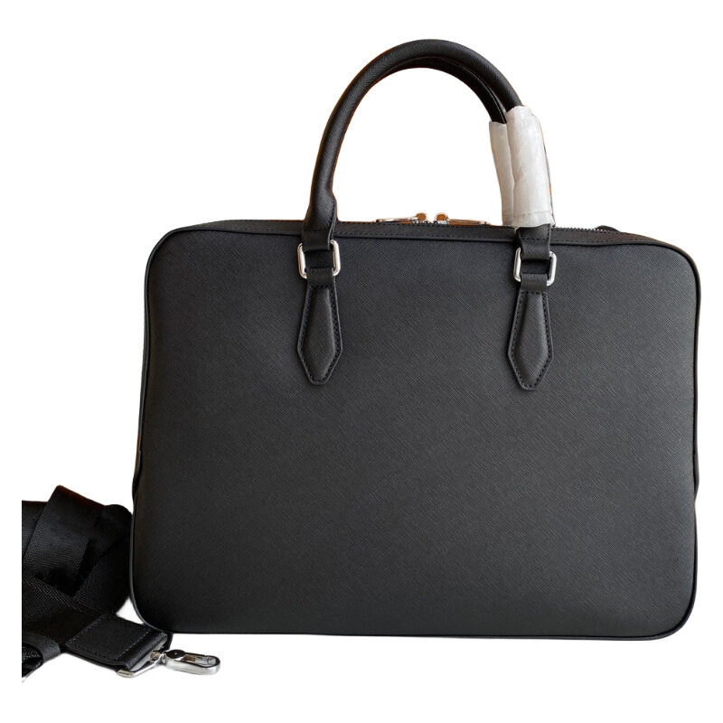 Leather Men's Fashion Personality Portable Briefcase Business Pendulum Large Capacity Black Zipper Closure Computer Shoulder Bag