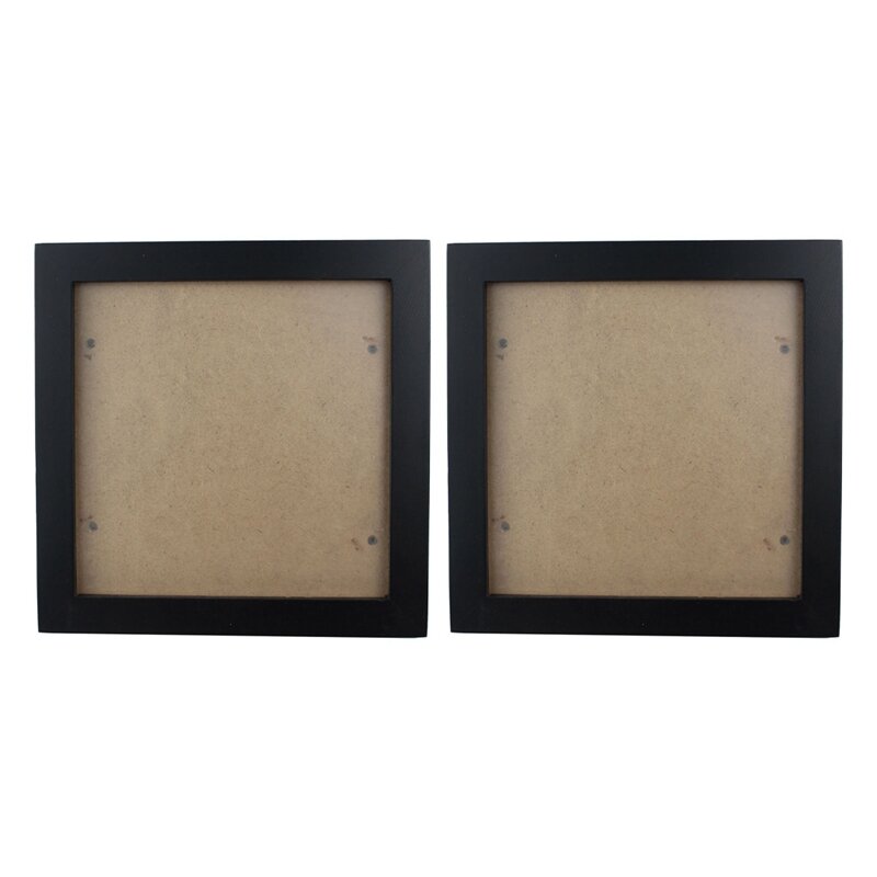 2X cornice per foto quadrata in legno di pino spesso cornice per foto (nera, 6 pollici)